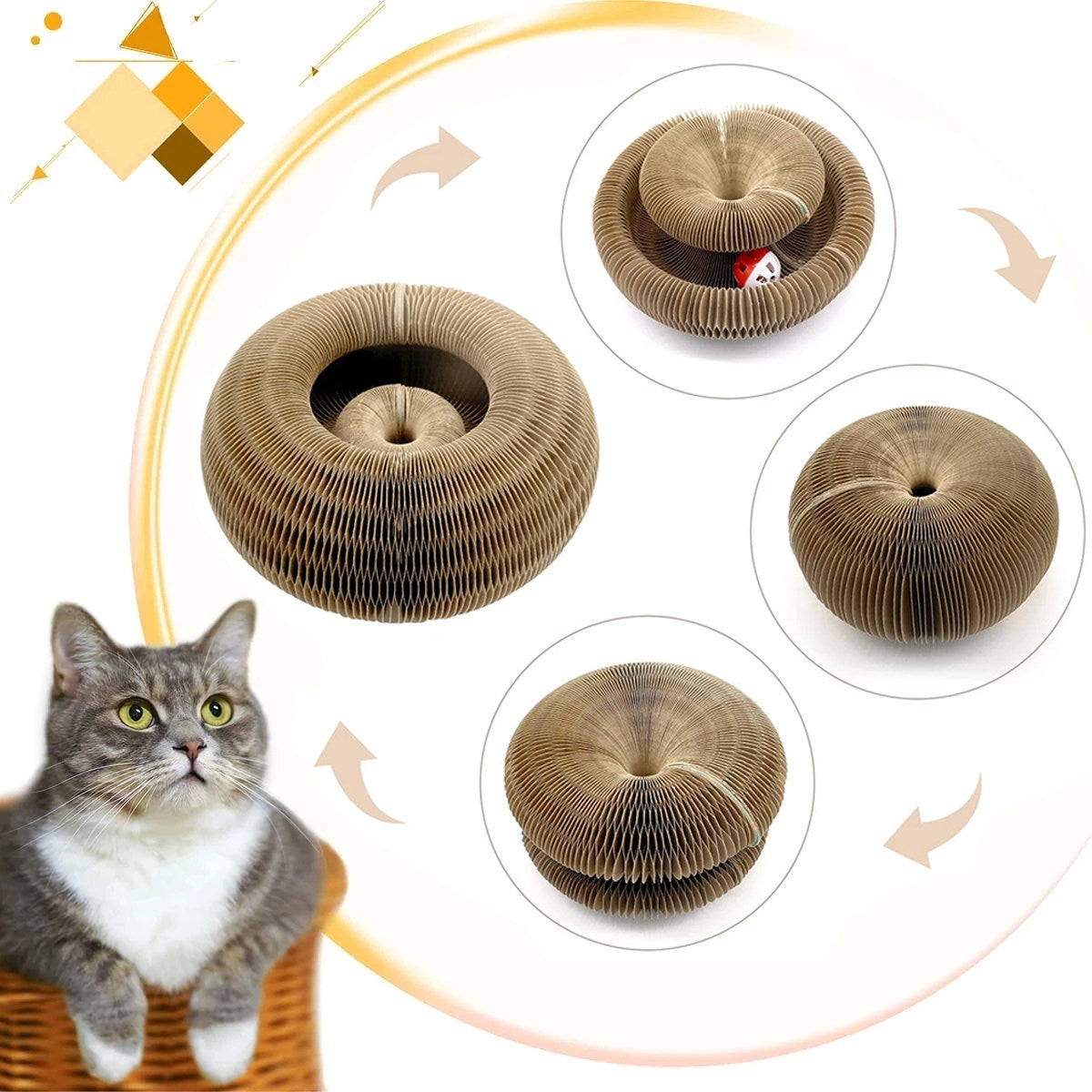 Round Corrugated Cat Scratcher with Balls